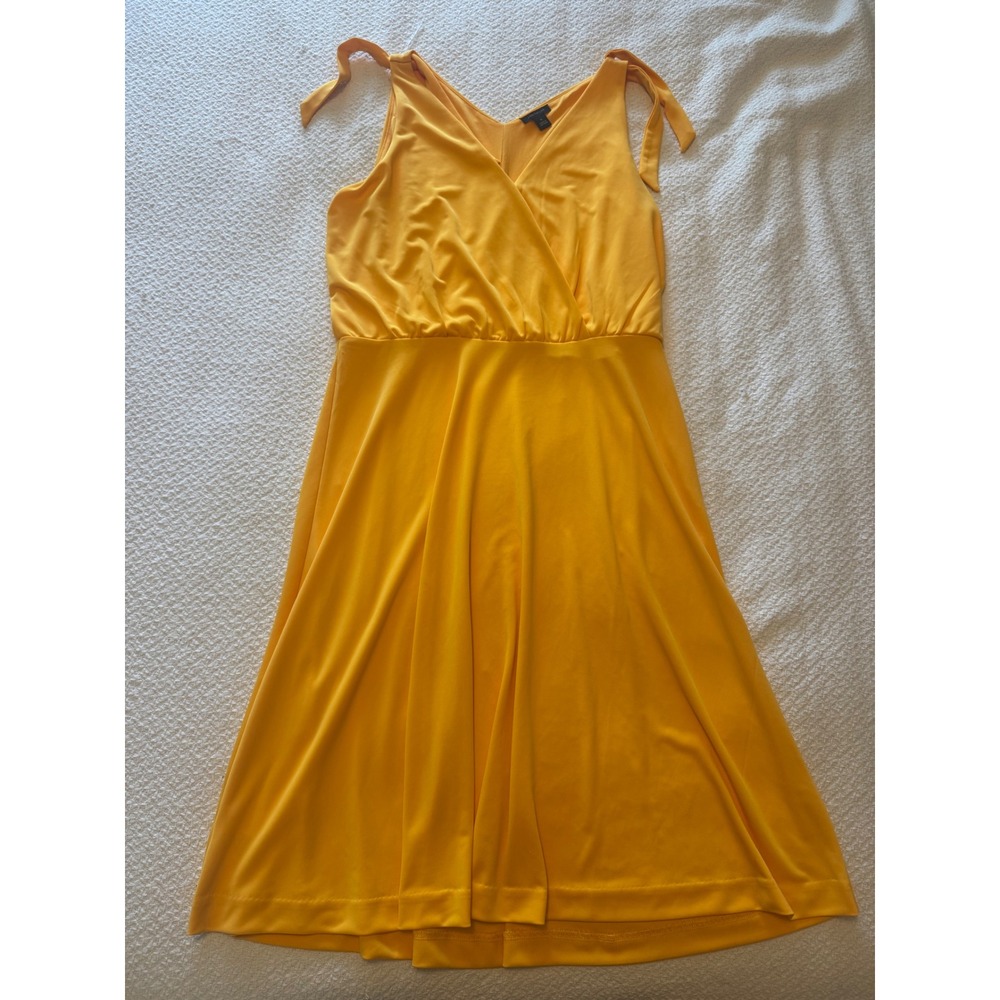 Ann Taylor Yellow Sleeveless Wrap V-Neck Tie Shoulder Midi Dress Medium